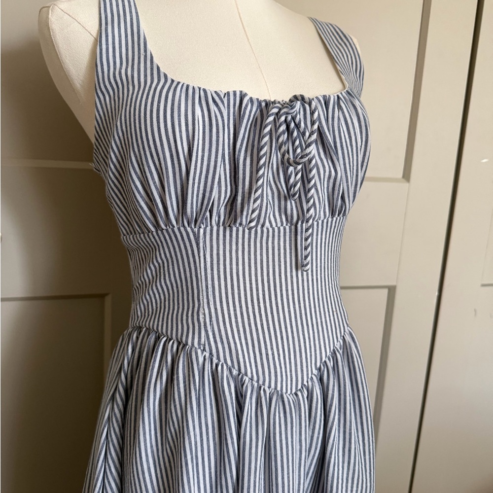 Blue and White Striped Sundress - Sleeveless Maxi Dress Size Small (Like New) - Picture 2 of 4